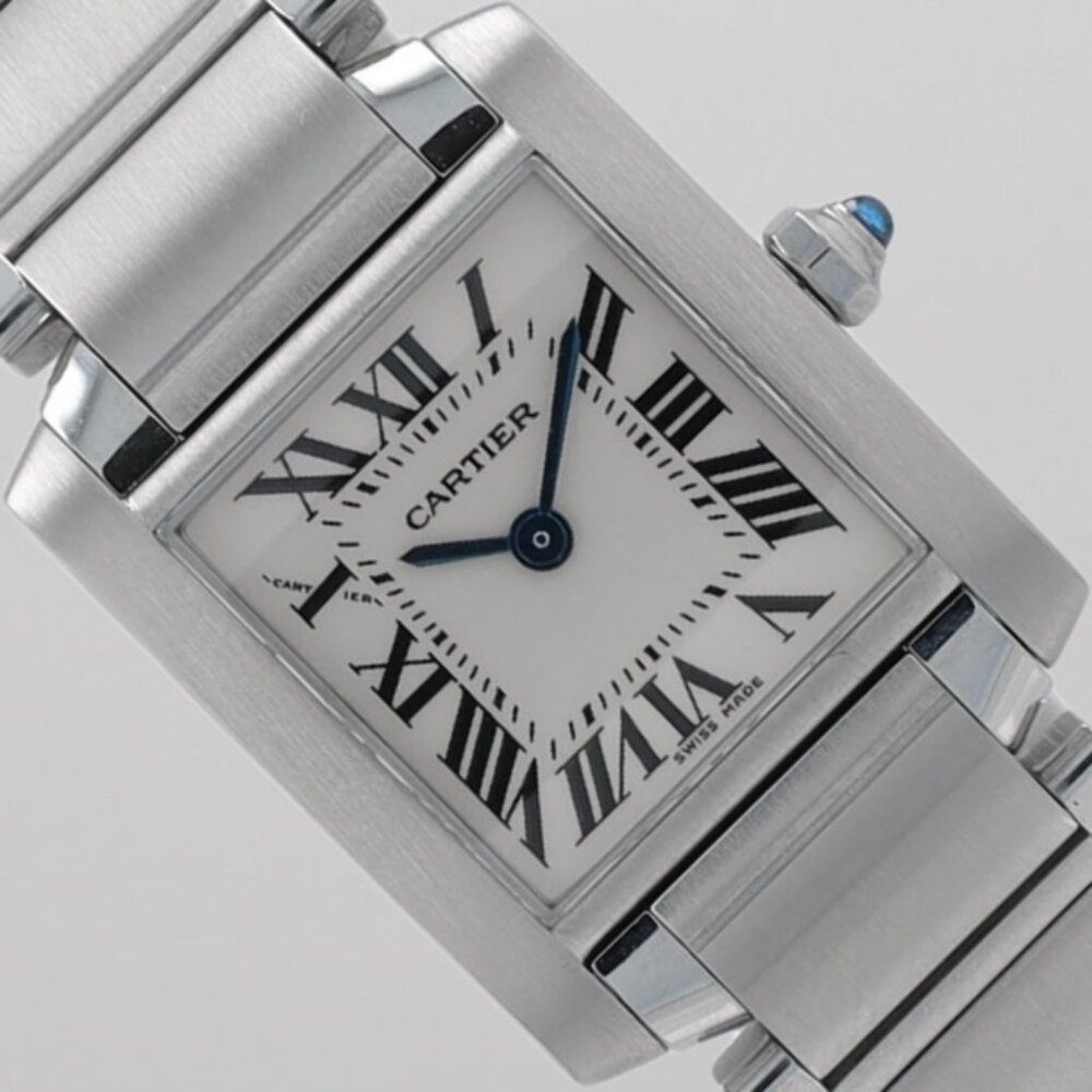 Cartier Tank Française Quartz Stainless Steel 20mm White Dial Ladies Watch 2384